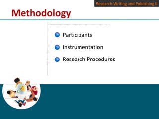 Methodology
Research Writing and Publishing II
Participants
Instrumentation
Research Procedures
 