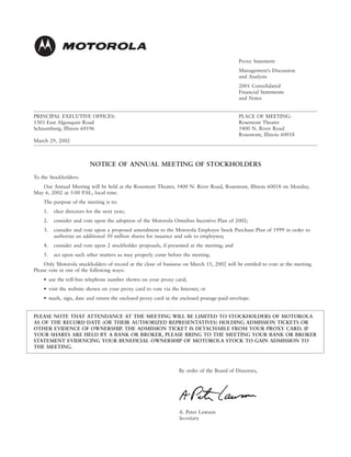 motorola Proxy Statement for 2002 Annual Meeting (Includes Management's Discussion and Analysis and Financial Statements for 2001 Annual Results)