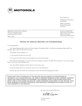 motorola Proxy Statement for 2001 Annual Meeting (Includes Management's Discussion and Analysis and Financial Statements for 2000 Annual Results)