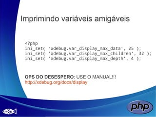 Java no PHP
Todos os jars do JavaBridge são adicionados no
java.class.path, separados por ponto e vírgula ( ; ) ao
iniciar a virtualmachine


  O uso de classes Java é simples:
    <?php
    $string = new Java("java.lang.String", $sou_uma_string));
    ?>
 