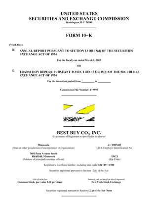 best buy FY'03 Annual Report on Form 10-K 