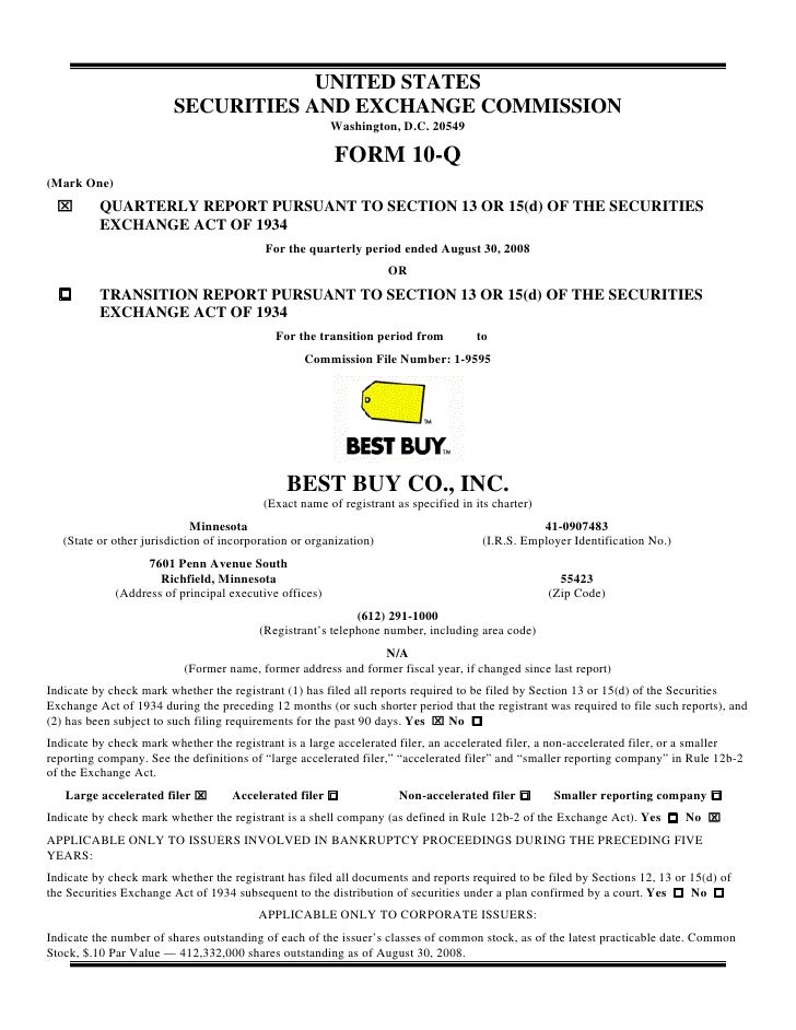 best buy Second Quarter2009 10k form