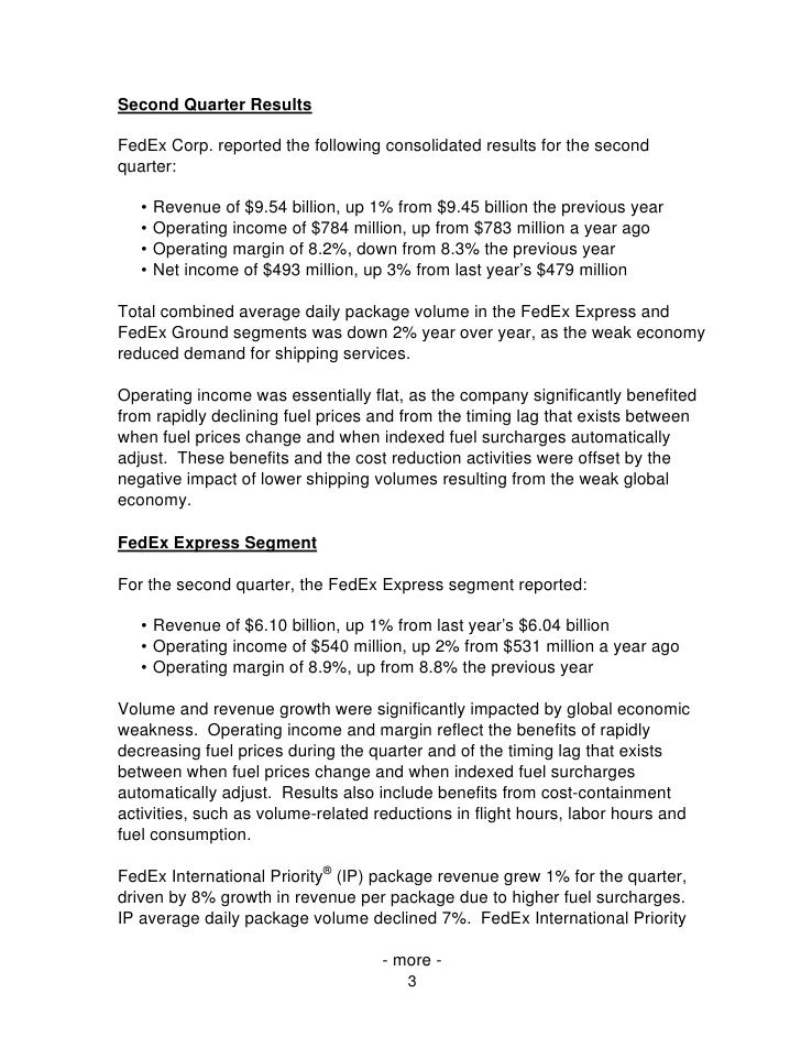 FedEx Corp. Reports Second Quarter Earnings