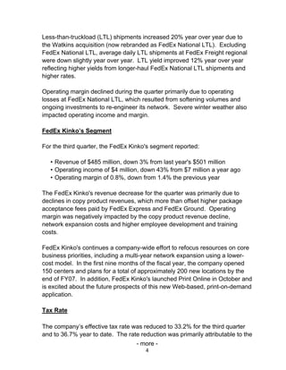 FedEx Reports Third Quarter Earnings Mar 21, 2007 