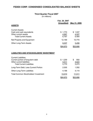 FedEx Reports Third Quarter Earnings Mar 21, 2007 