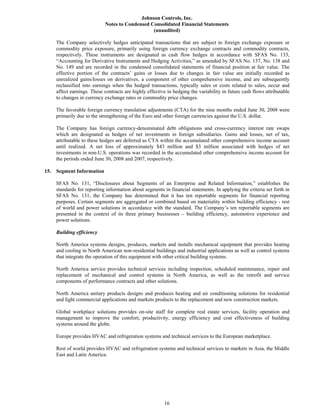 johnson controls  FY2008 3rd Quarter Form 10-Q  