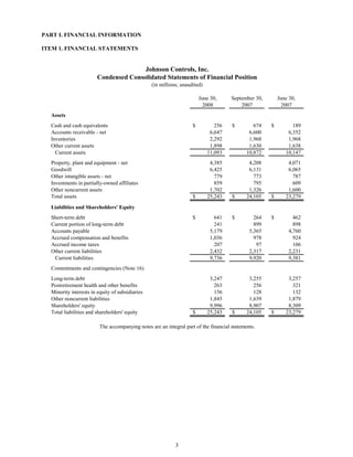 johnson controls  FY2008 3rd Quarter Form 10-Q  