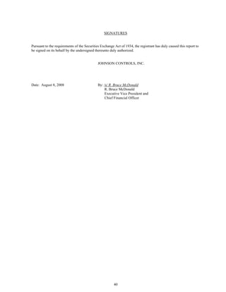 johnson controls  FY2008 3rd Quarter Form 10-Q  