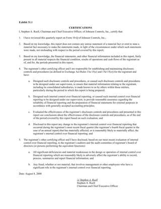 johnson controls  FY2008 3rd Quarter Form 10-Q  