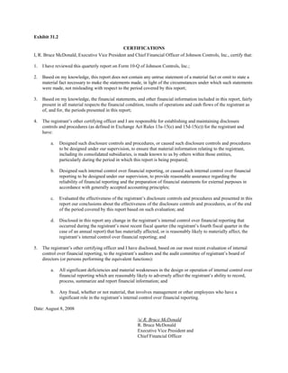 johnson controls  FY2008 3rd Quarter Form 10-Q  