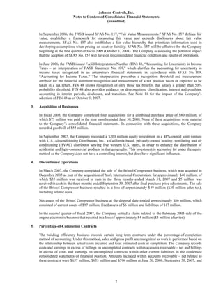 johnson controls  FY2008 3rd Quarter Form 10-Q  