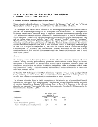 johnson controls  FY2007 1st Quarter Form 10-Q  