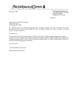 johnson controls  FY2007 1st Quarter Form 10-Q  