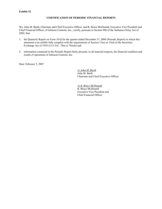 johnson controls  FY2007 1st Quarter Form 10-Q  