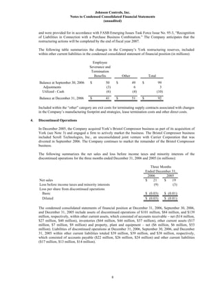 johnson controls  FY2007 1st Quarter Form 10-Q  
