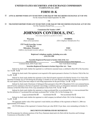 johnson controls  FY2006 Form 10-K  