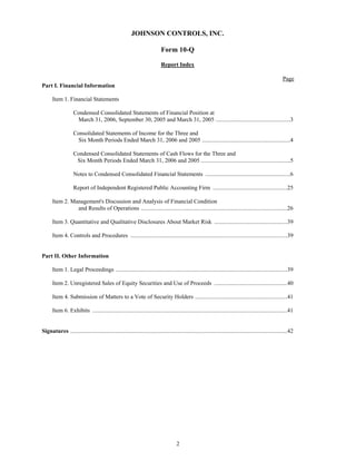 johnson controls  FY2006 2nd Quarter Form 10-Q  