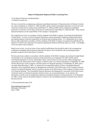 johnson controls  FY2006 2nd Quarter Form 10-Q  