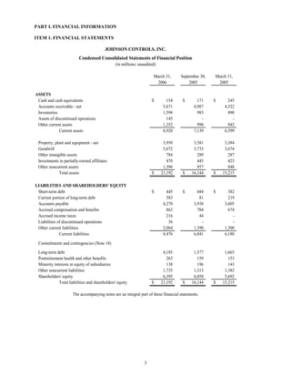 johnson controls  FY2006 2nd Quarter Form 10-Q  