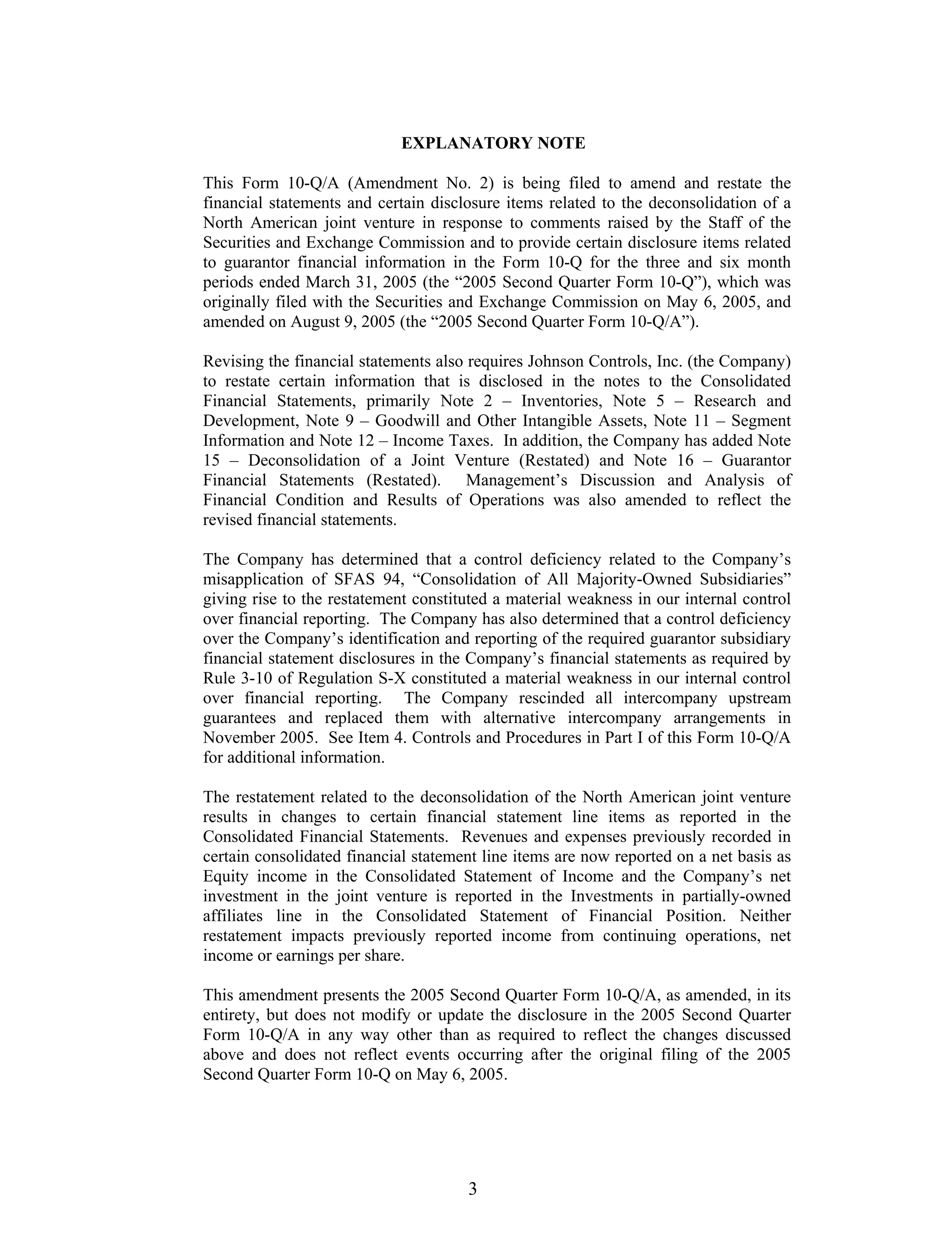 johnson controls FY2005 2nd Quarter Form 10-QA