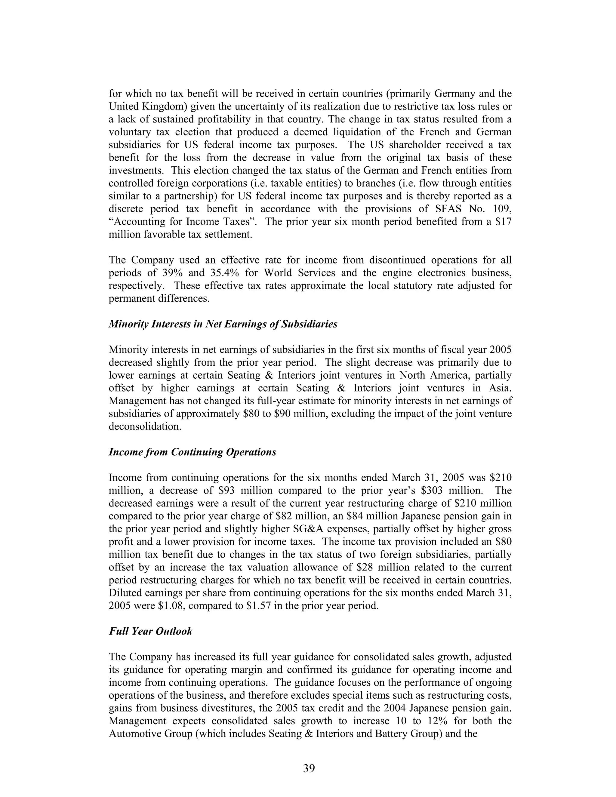 johnson controls FY2005 2nd Quarter Form 10-QA