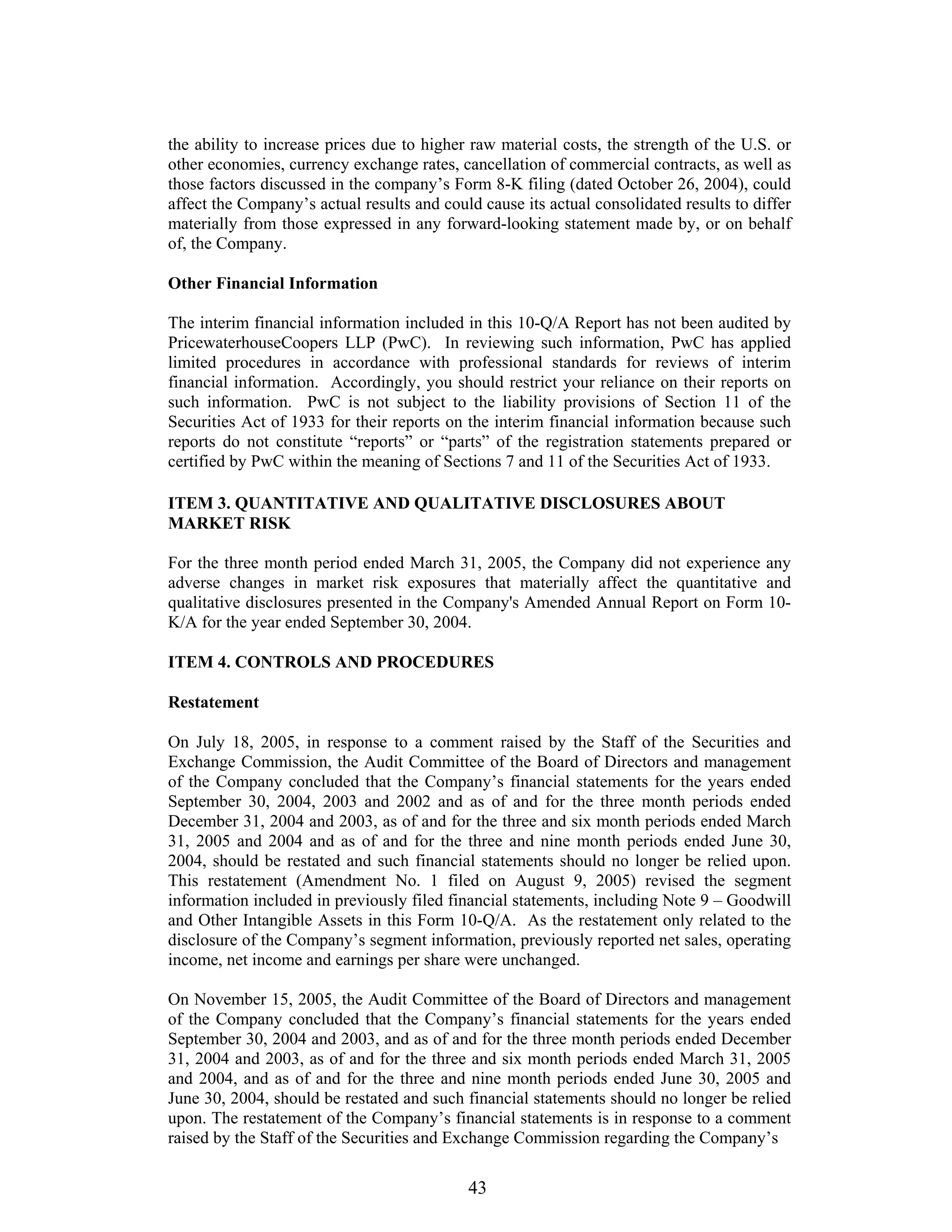 johnson controls FY2005 2nd Quarter Form 10-QA