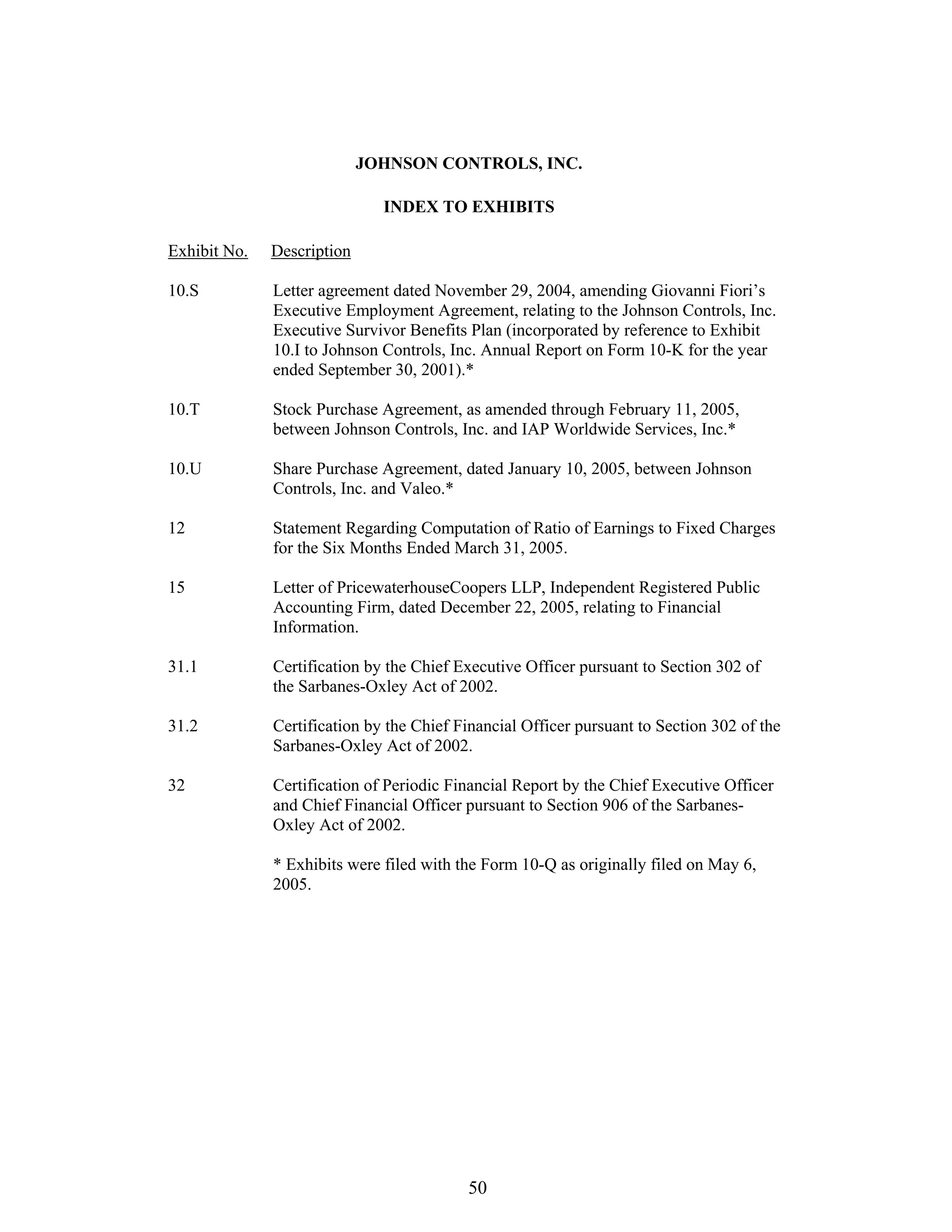 johnson controls FY2005 2nd Quarter Form 10-QA