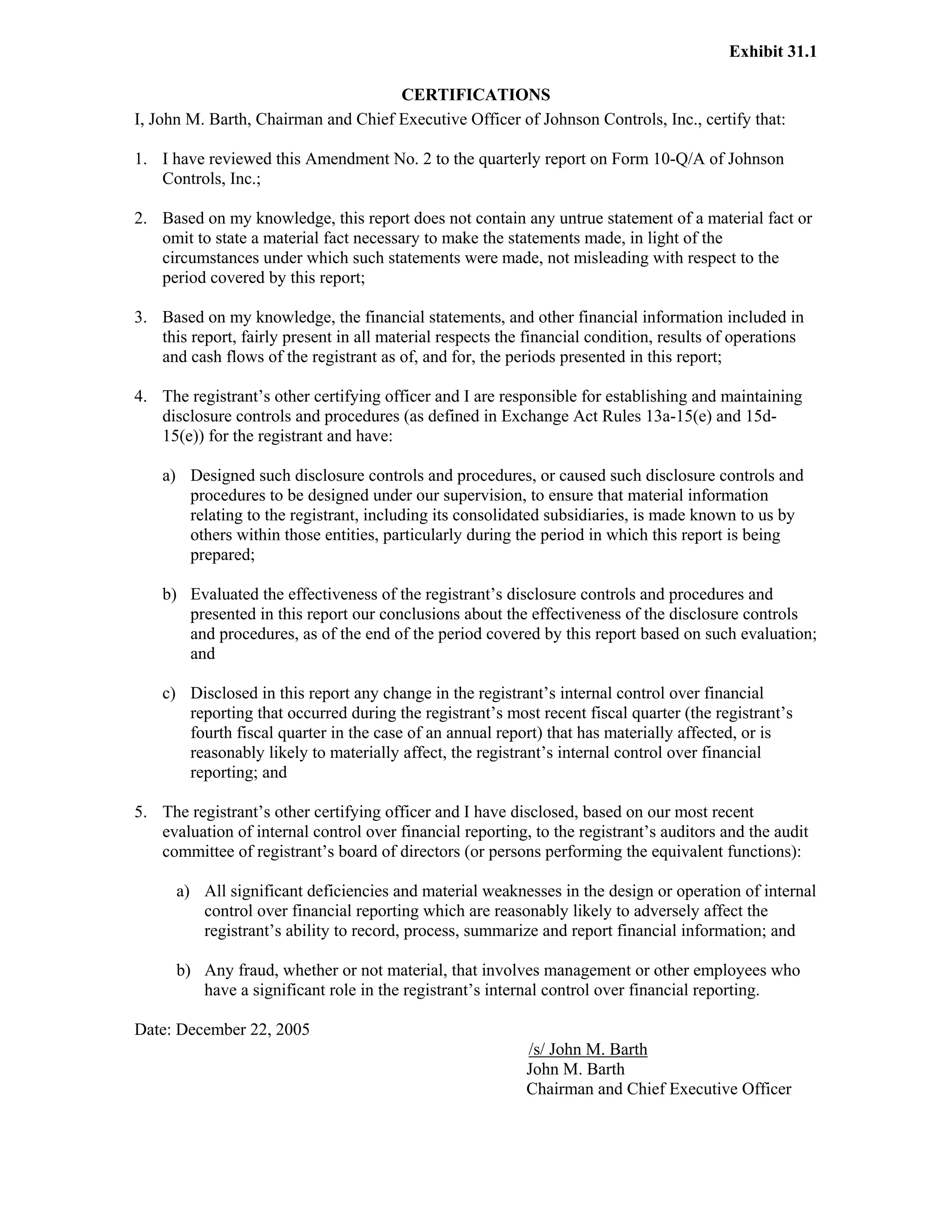 johnson controls FY2005 2nd Quarter Form 10-QA