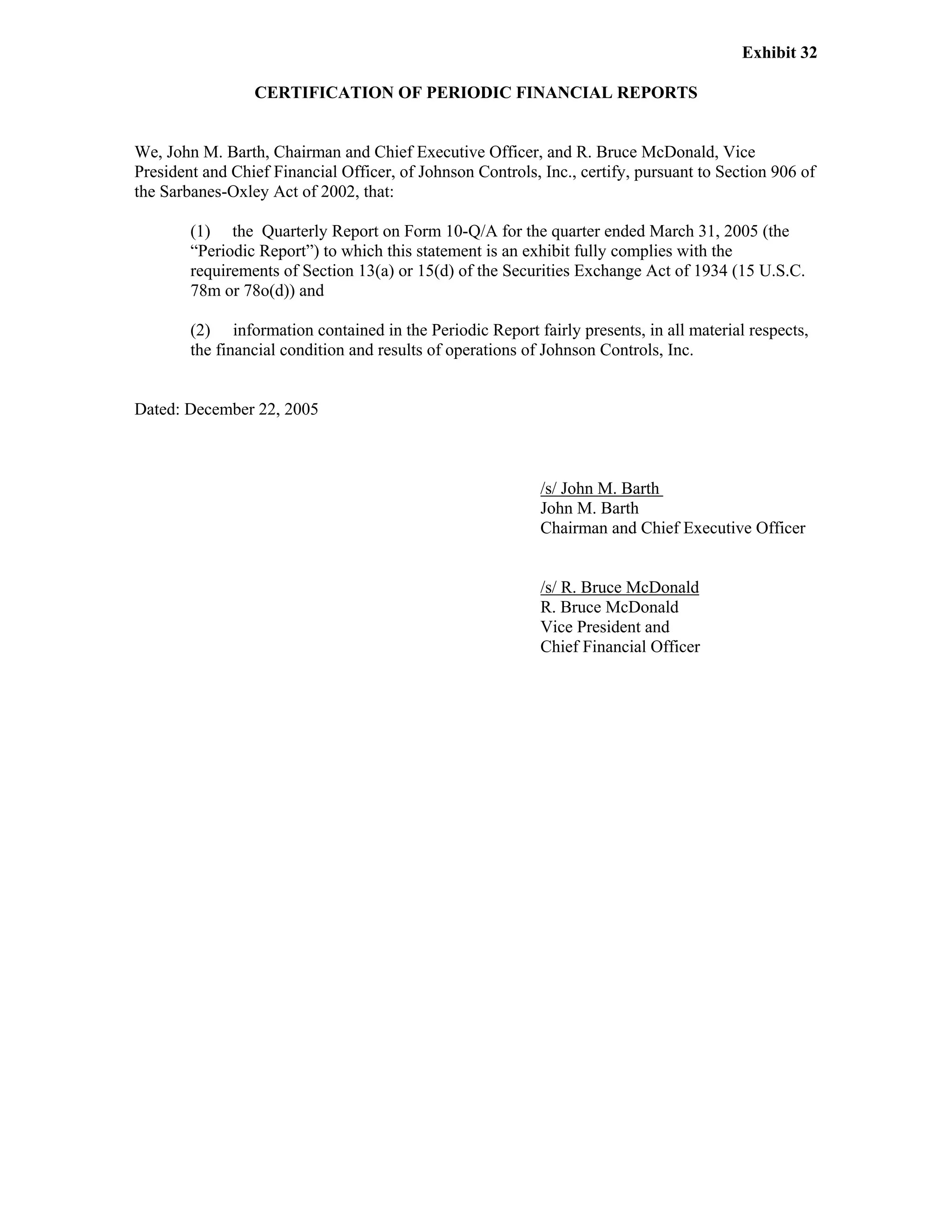 johnson controls FY2005 2nd Quarter Form 10-QA