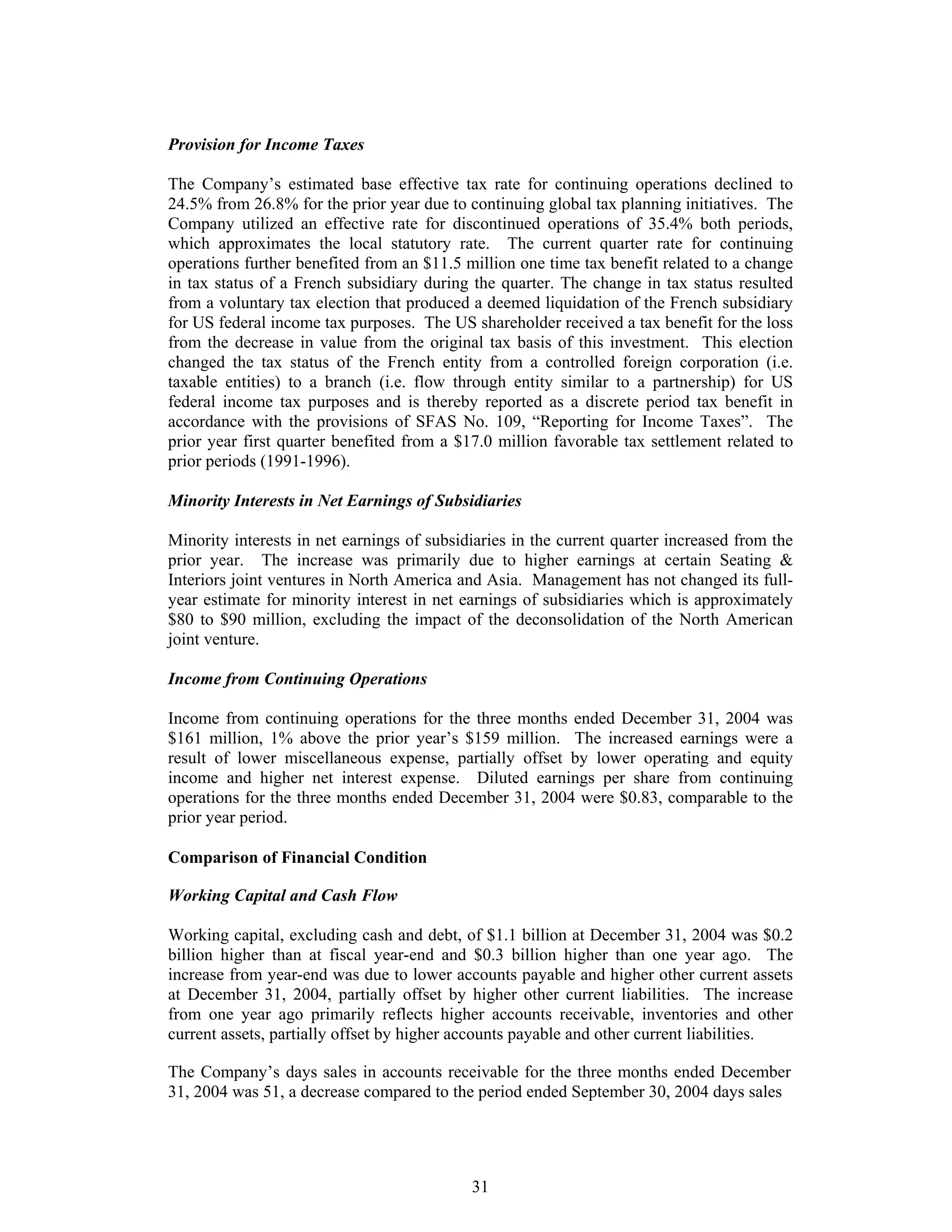 johnson controls FY2005 1st Quarter Form 10-QA