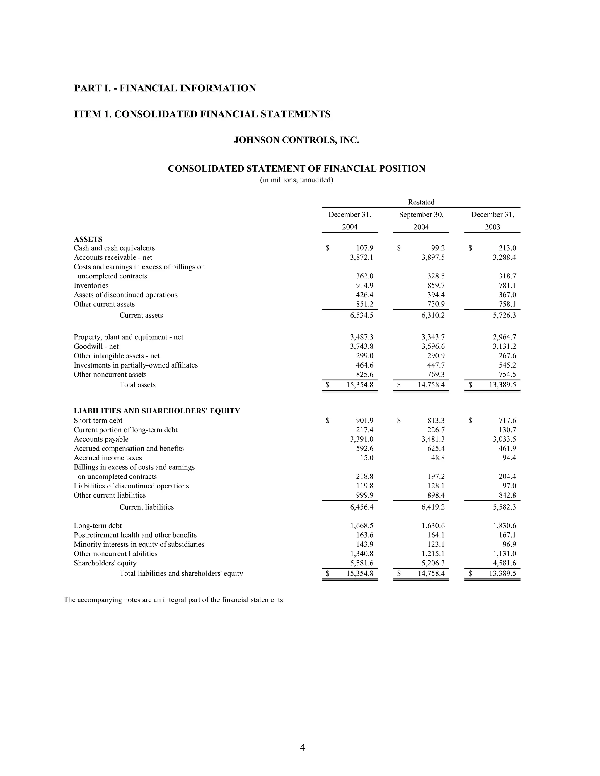 johnson controls FY2005 1st Quarter Form 10-QA