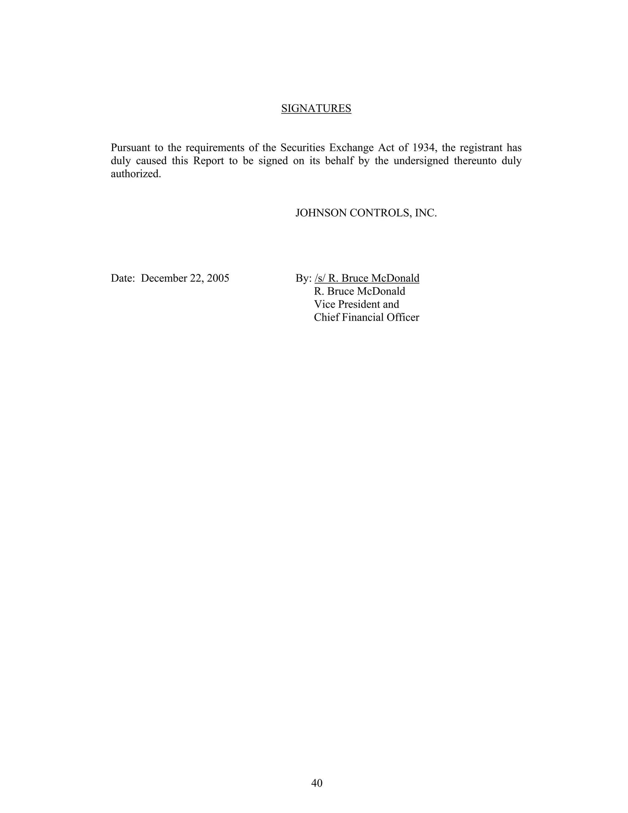 johnson controls FY2005 1st Quarter Form 10-QA