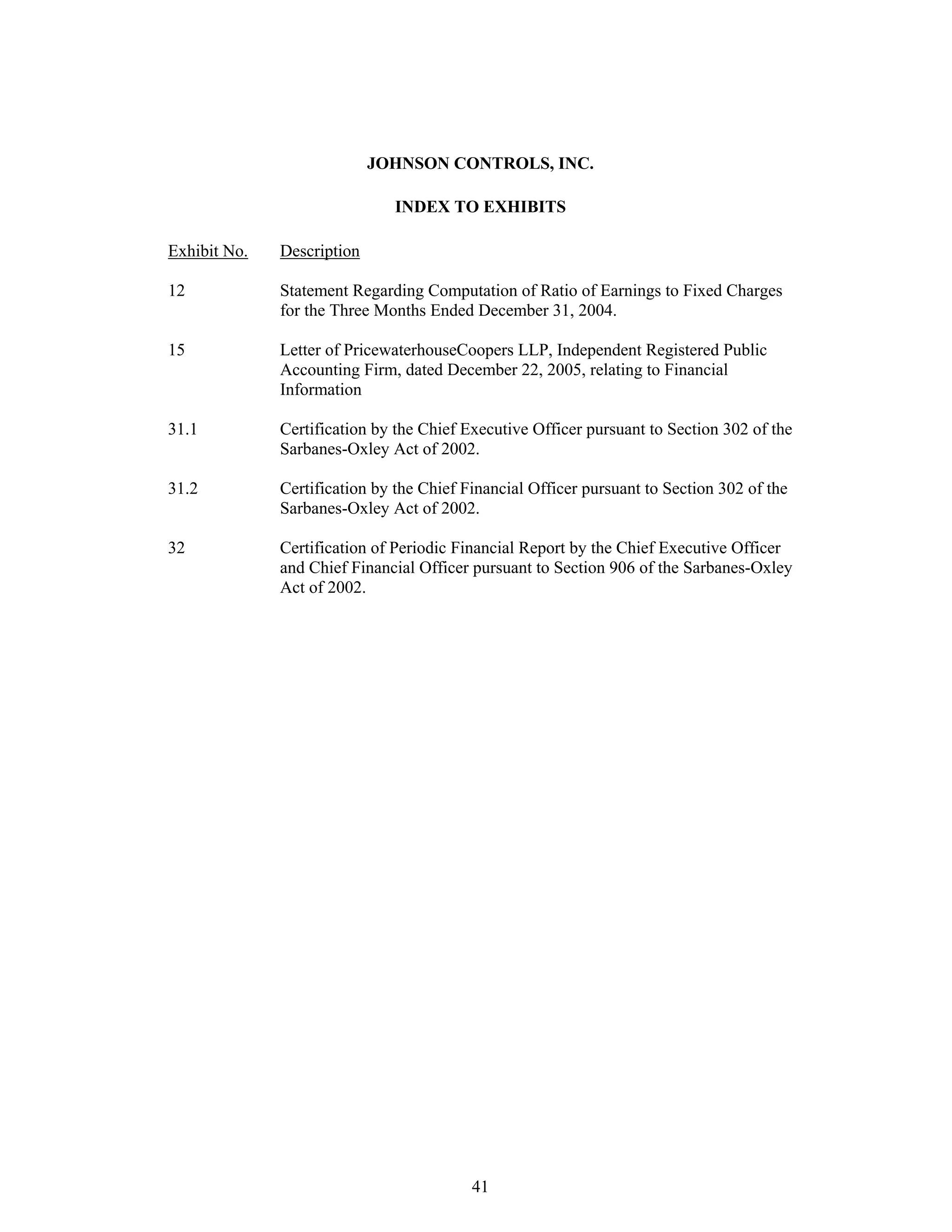 johnson controls FY2005 1st Quarter Form 10-QA