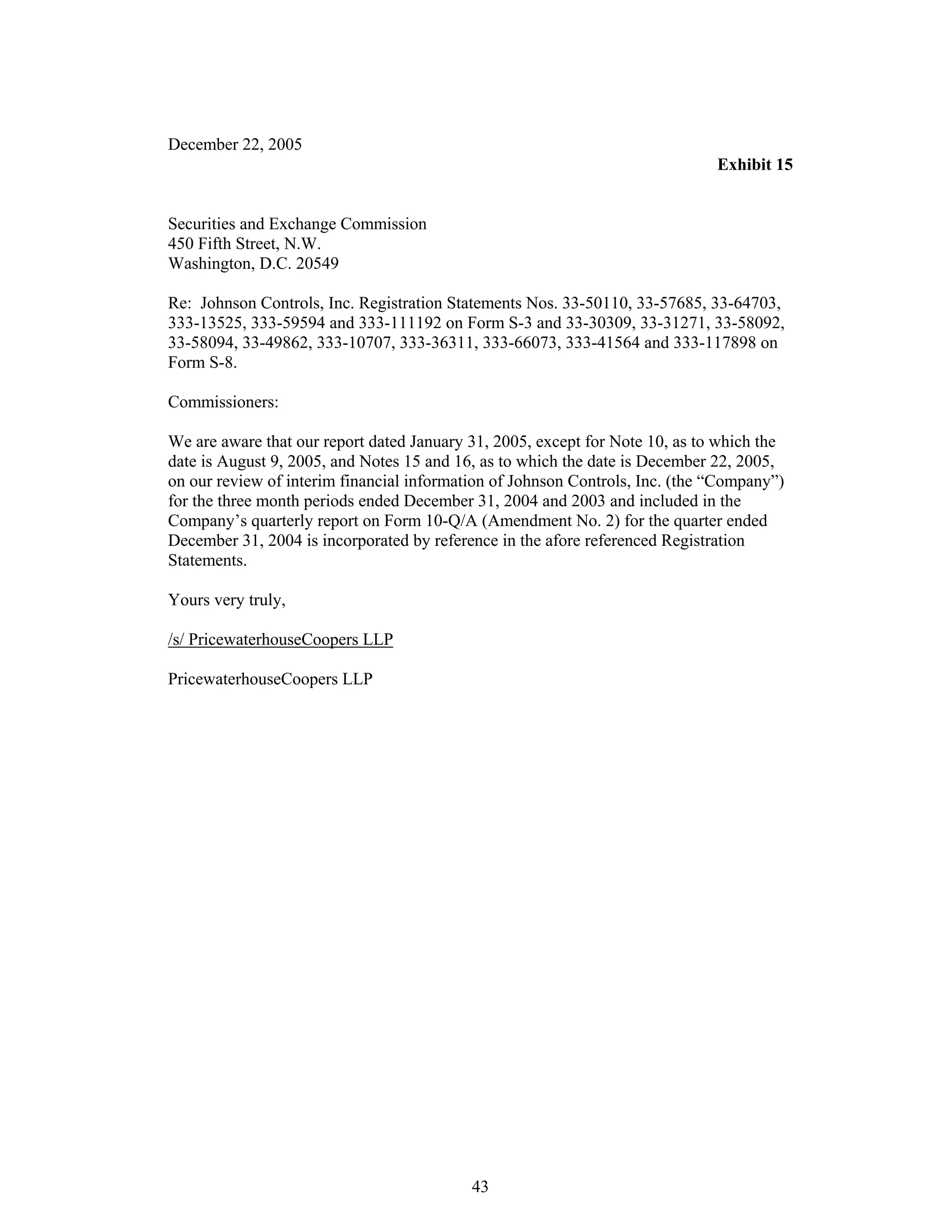 johnson controls FY2005 1st Quarter Form 10-QA