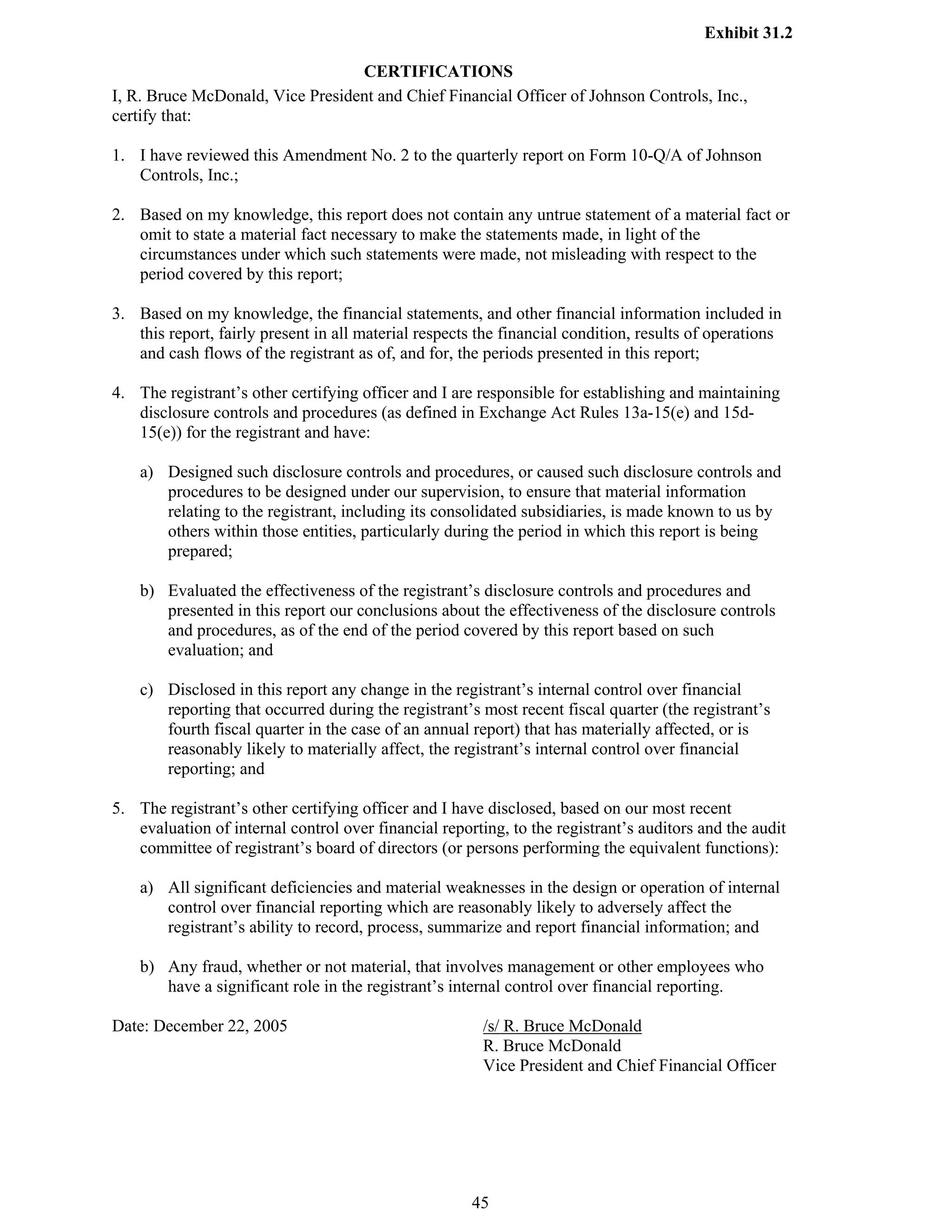 johnson controls FY2005 1st Quarter Form 10-QA