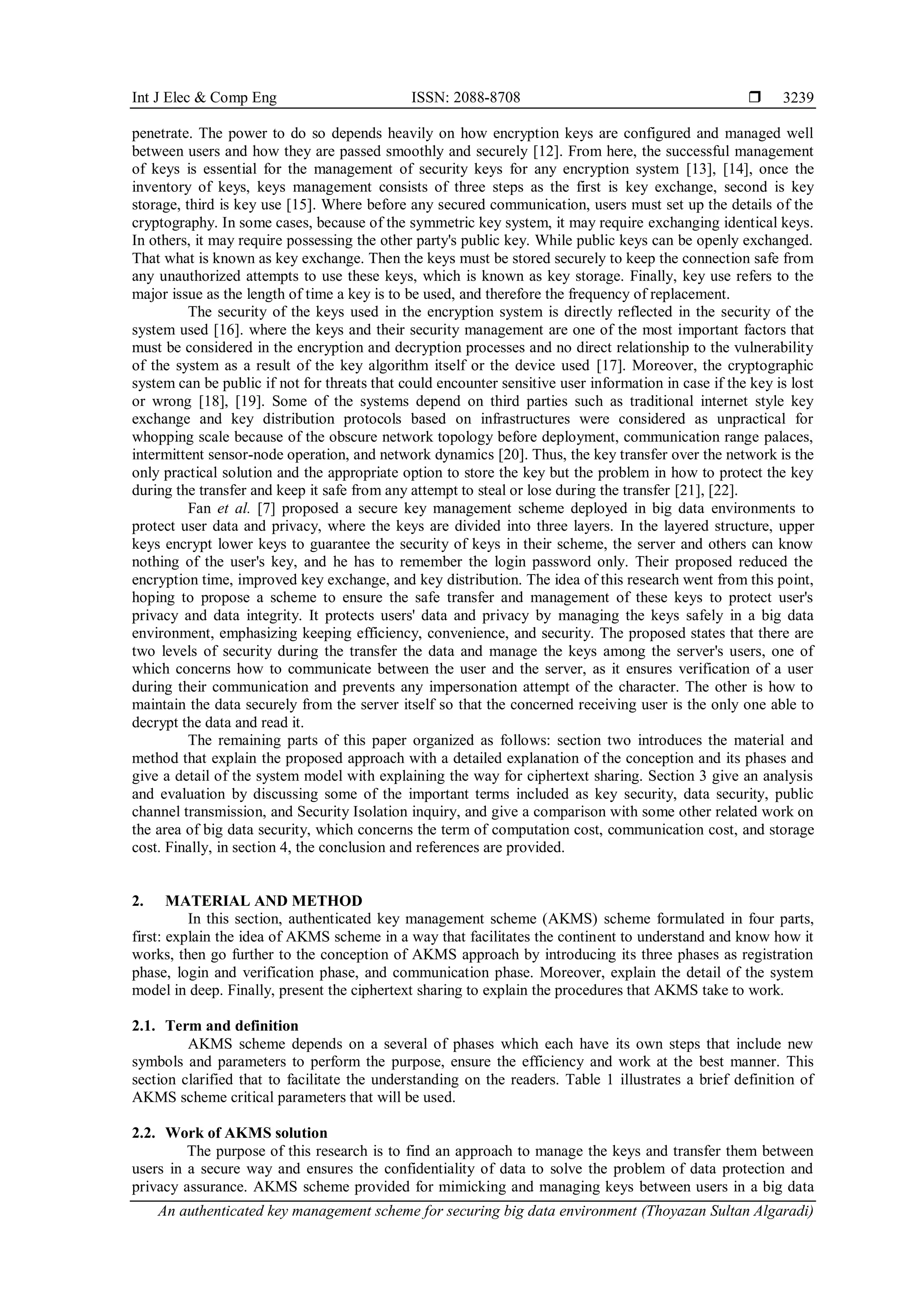 An authenticated key management scheme for securing big data ...