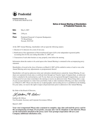  prudential financial  Proxy Statements 2007