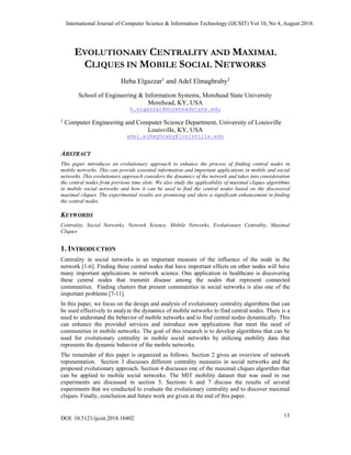 Evolutionary Centrality and Maximal Cliques in Mobile Social Networks | PDF