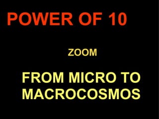 . ZOOM POWER OF 10 FROM MICRO TO MACROCOSMOS 