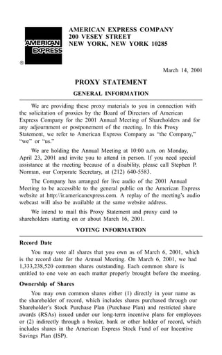 american express Proxy Statements2001