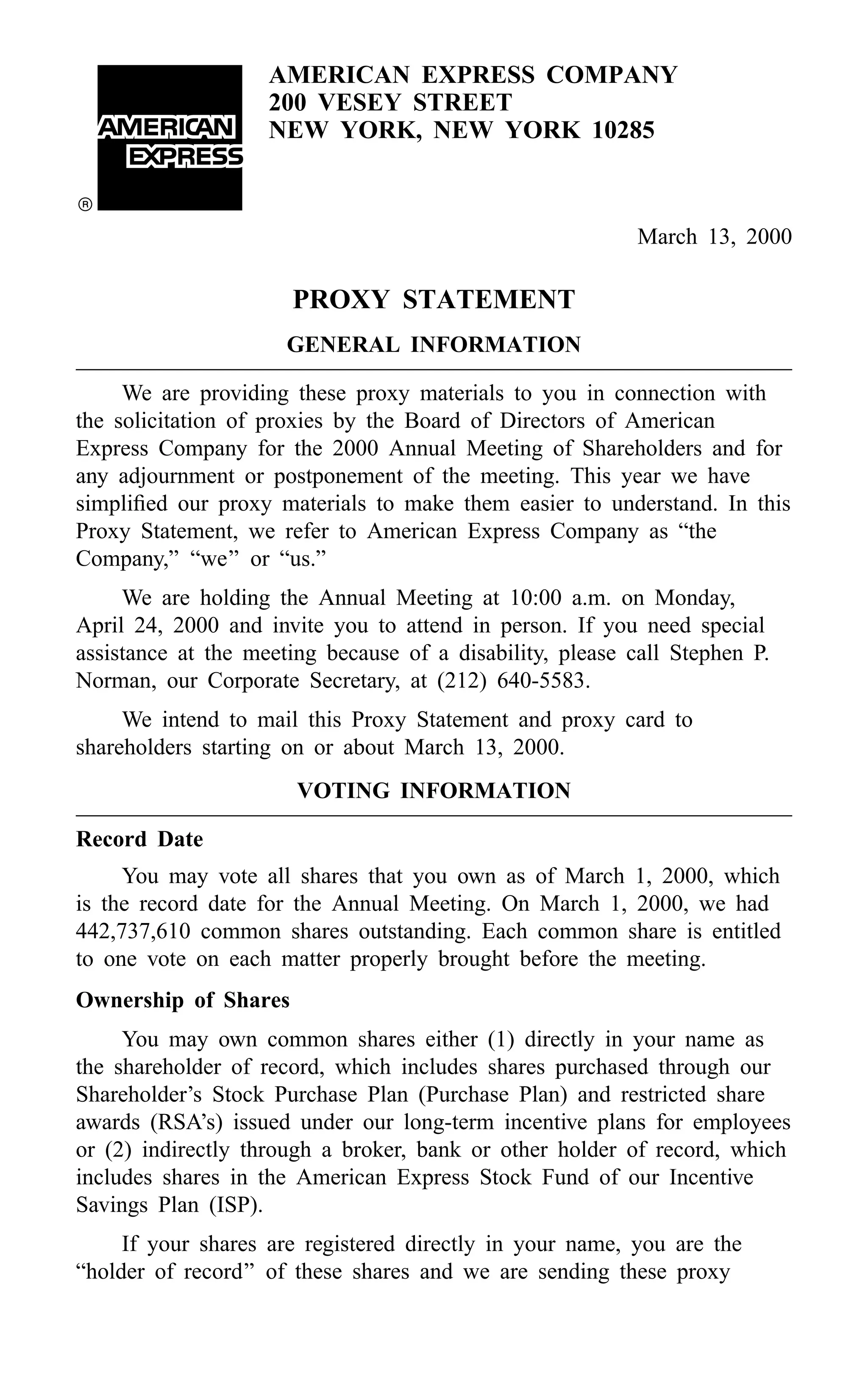 american express Proxy Statements2000