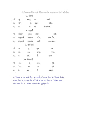 ประโยค๑ - บาลีไวยากรณ วจีวิภาค ภาคที่ ๒ อาขยาต และ กิตก - หนาที่ 152
๒. ปฺจมี
ป. ตุ. อนฺตุ. ต.๑
อนฺต.
ม. หิ.๒
ถ. สฺส.ุ๓
วโห.
อุ. มิ. ม. เอ. อามฺหเส.
๓. สตฺตมี
ป. เอยฺย.๔
เอยฺยุ. เอถ.๕
เอร.
ม. เอยฺยาสิ. เอยฺยาถ. เอโถ. เอยฺยวฺโห.
อุ. เอยฺยามิ. เอยฺยาม. เอยฺย.๖
เอยฺยามฺเห.
๔. ปโรกฺขา
ป. อ. อุ. ตฺถ. เร.
ม. เอ. ตฺถ. ตฺโถ. วฺโห.
อุ. อ. มฺห. อึ. มฺเห.
๕. หิยตฺตนี
ป. อา. อู. ตฺถ. ตฺถุ.
ม. โอ. ตถ. เส. วฺห.
อุ. อ. มฺห. อึ. มฺหเส.
๑. ใชแทน ตุ เชน ชยต บาง. ๒. ลบทิ้ง เชน คจฺฉ บาง. ๓. ใชแทน หิ เชน
กรสฺสุ บาง. ๔. ลบ ยฺย เสีย คงไวแต เอ เชน กเร บาง. ๕. ใชแทน เอยฺย
เชน ลเภถ บาง. ๖. ใชแทน เอยฺยามิ เชน ปุจฺเฉยฺย บาง.
 