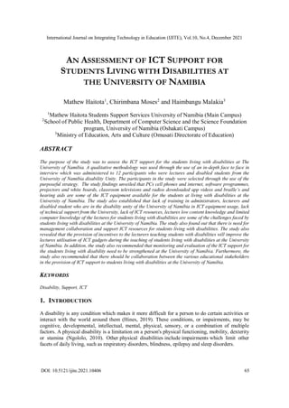 AN ASSESSMENT OF ICT SUPPORT FOR STUDENTS LIVING WITH DISABILITIES AT ...