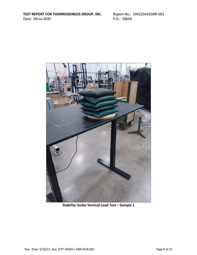 iMovR ZipDesk ANSI/BIFMA X5.5 Test Report