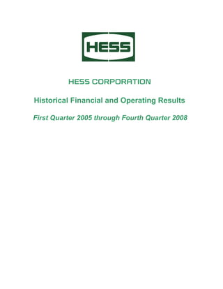 HESS CORPORATION

Historical Financial and Operating Results

First Quarter 2005 through Fourth Quarter 2008
 