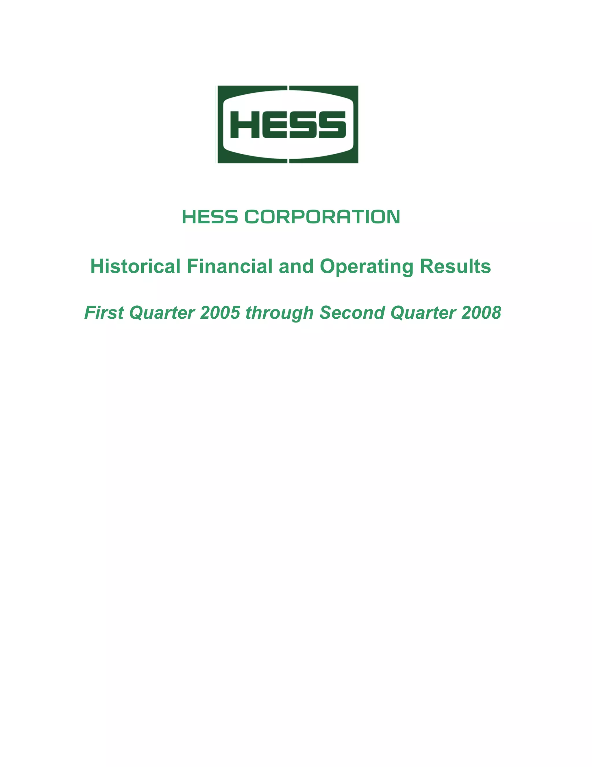 hess 7/30/2008 Earnings Release History