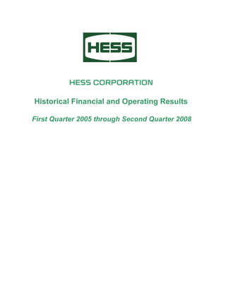 HESS CORPORATION

Historical Financial and Operating Results

First Quarter 2005 through Second Quarter 2008
 
