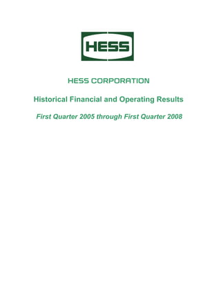 HESS CORPORATION

Historical Financial and Operating Results

First Quarter 2005 through First Quarter 2008
 