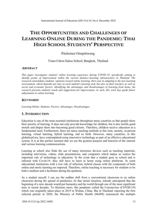 THE OPPORTUNITIES AND CHALLENGES OF LEARNING ONLINE DURING THE PANDEMIC ...