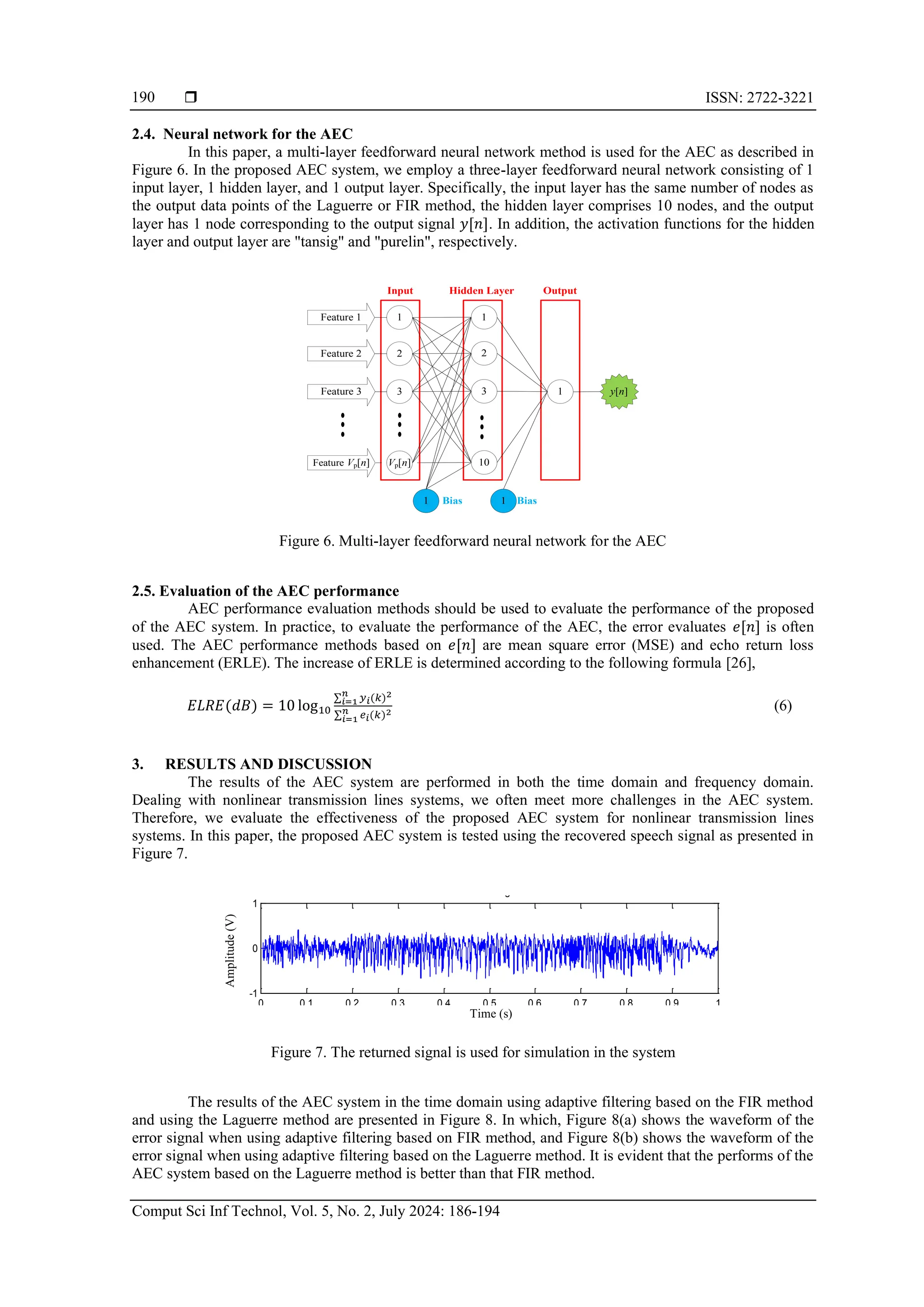 Acoustic echo cancellation system based on Laguerre method and neural ...